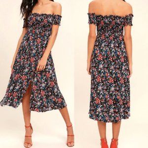 Lulu's Black Floral Print Off-the-Shoulder Dress